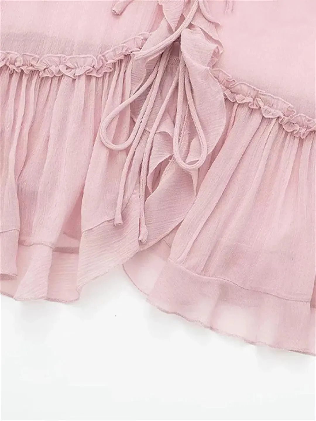 Women's Ruffled Front Tie Translucent Tank Top Sexy Open Back Spaghetti Straps Camisole For Women
