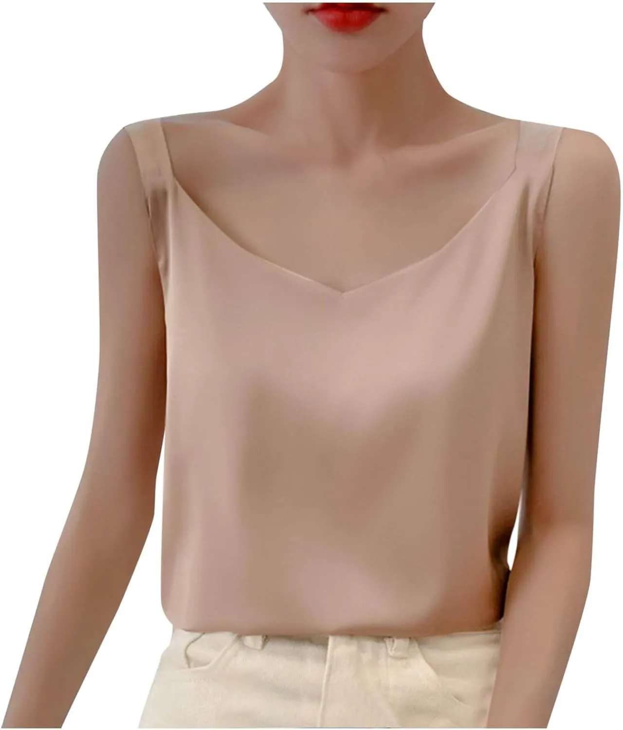 Womens Silk Satin Tank Tops Sleeveless Summer Tops Tank Shirt Round Neck Sleeveless Blouse Camisole