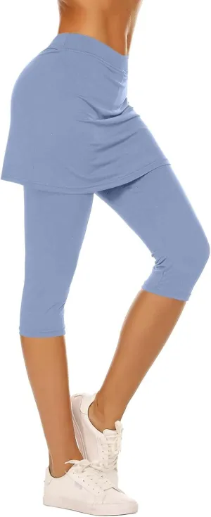 Womens Skirted Leggings Thin Workout Tennis Skorts Capris Elastic Waist Yoga Pants Athletic Legging with Skirt 2025