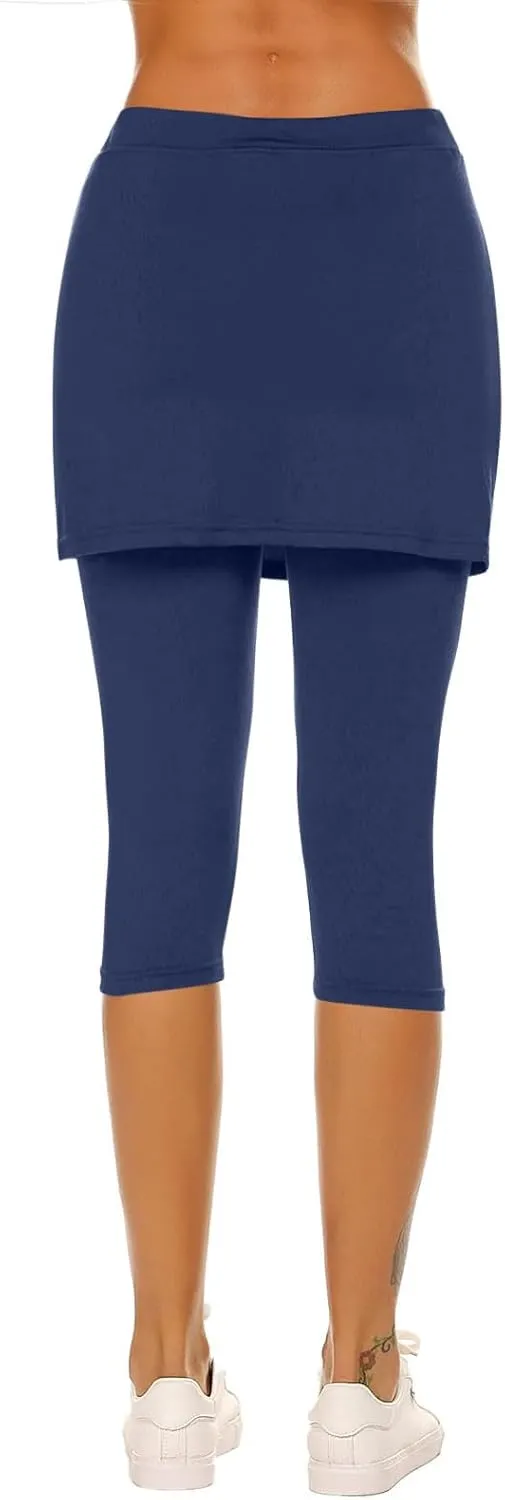 Womens Skirted Leggings Thin Workout Tennis Skorts Capris Elastic Waist Yoga Pants Athletic Legging with Skirt 2025