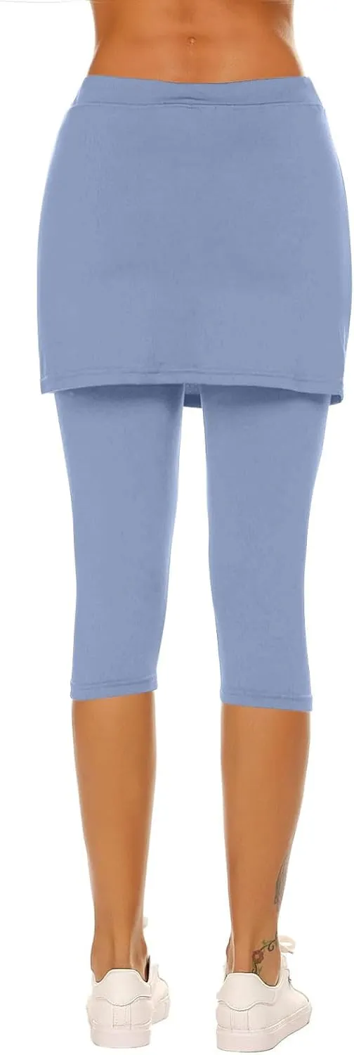 Womens Skirted Leggings Thin Workout Tennis Skorts Capris Elastic Waist Yoga Pants Athletic Legging with Skirt 2025