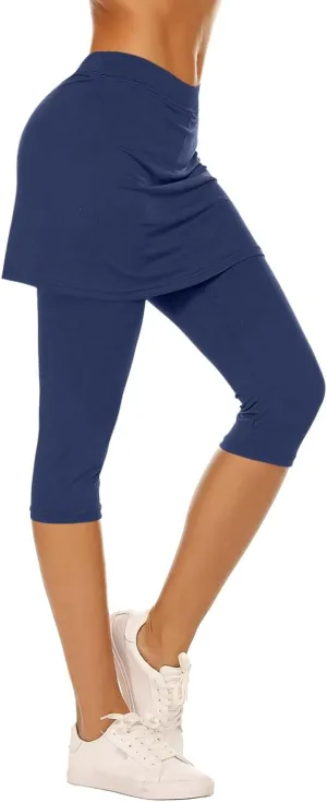 Womens Skirted Leggings Thin Workout Tennis Skorts Capris Elastic Waist Yoga Pants Athletic Legging with Skirt 2025