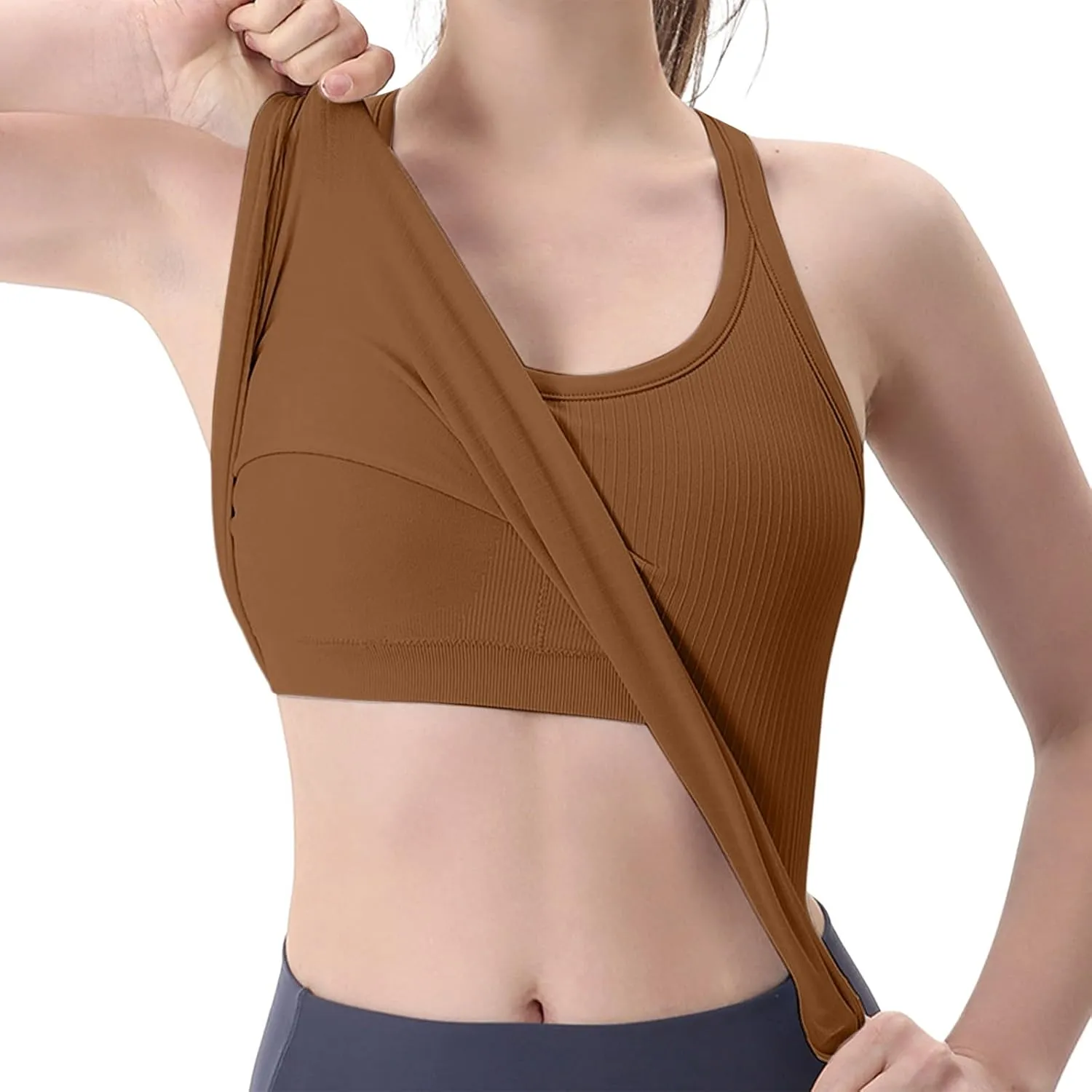 Women's Sports Yoga Tank Solid Colour Back Tight Chest Padded Top 2025 Summer Fashion Vest