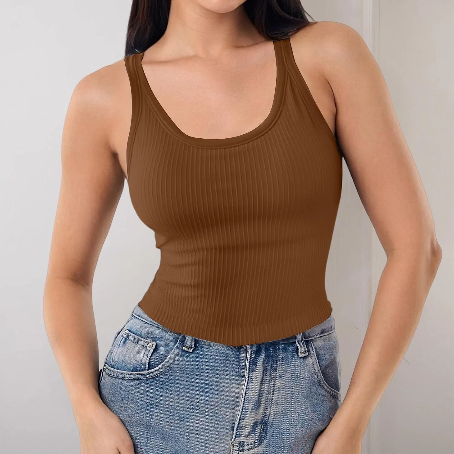 Women's Sports Yoga Tank Solid Colour Back Tight Chest Padded Top 2025 Summer Fashion Vest