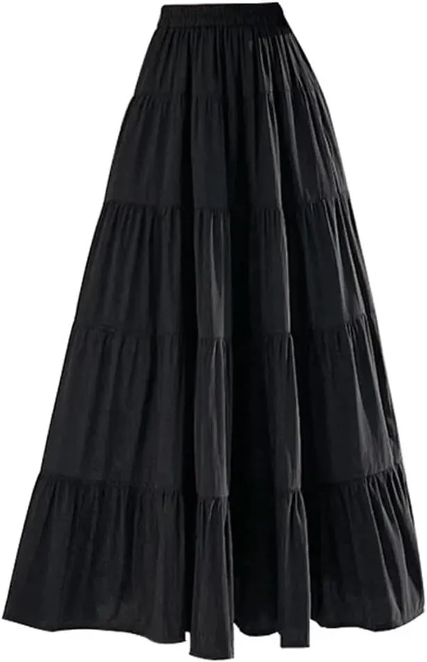 Womens Spring Summer Umbrella Long Skirts Solid High Waist Elegant Korean Straight Cake Skirts