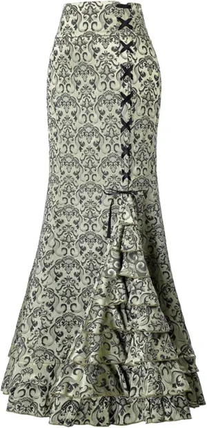 Women's Steampunk Skirt Victorian Long Side Lace up Ruffle High Waist Mermaid Renaissance Vintage Dress Maxi Skirt