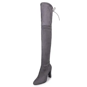 Women's Stretch Suede Chunky Over Knee Boots Over Knee High Chunky Heel Boots Long Stretch Sexy Fall Boots