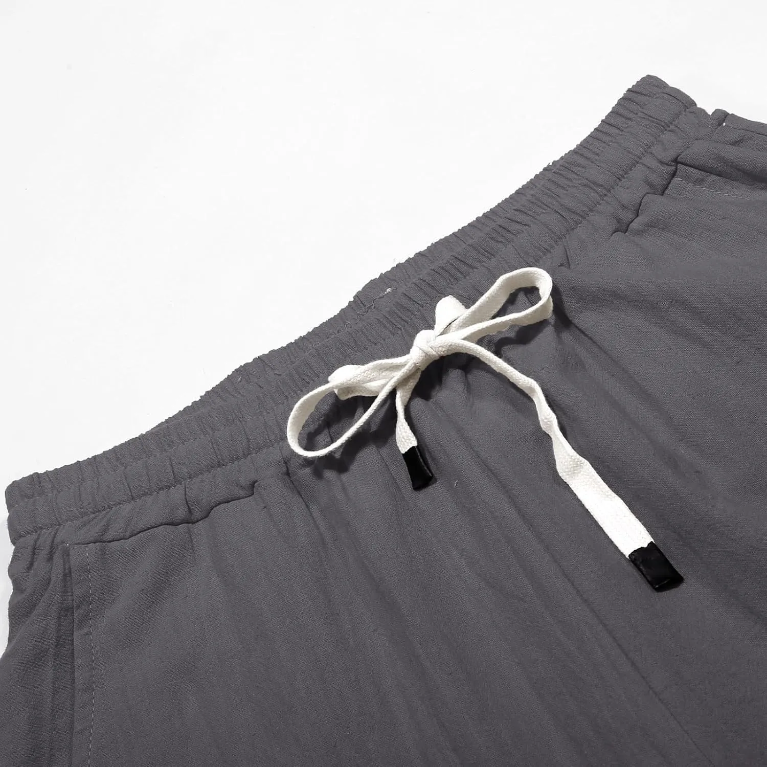 Women's Summer Casual Linen Pants Elastic Waist Relaxed Fit Straight Leg Cropped Pants Beach Trousers with Pockets