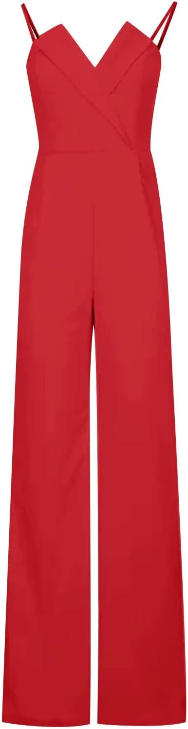 Women's Summer Romper Sexy Strapless Solid Color High Waist Sleeveless Straight Wide Leg Jumpsuits, S-XL