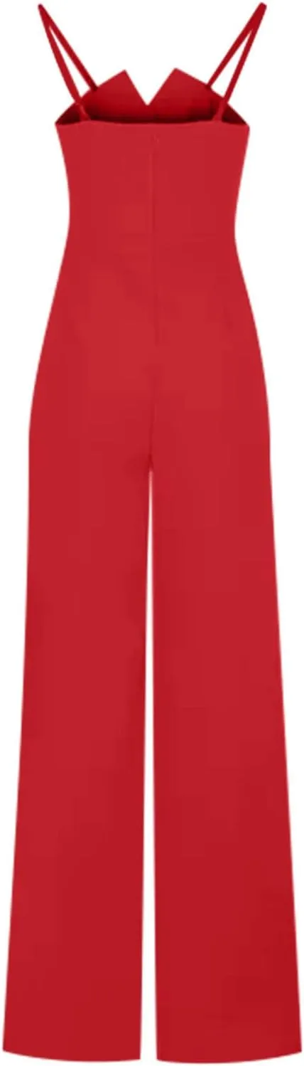 Women's Summer Romper Sexy Strapless Solid Color High Waist Sleeveless Straight Wide Leg Jumpsuits, S-XL