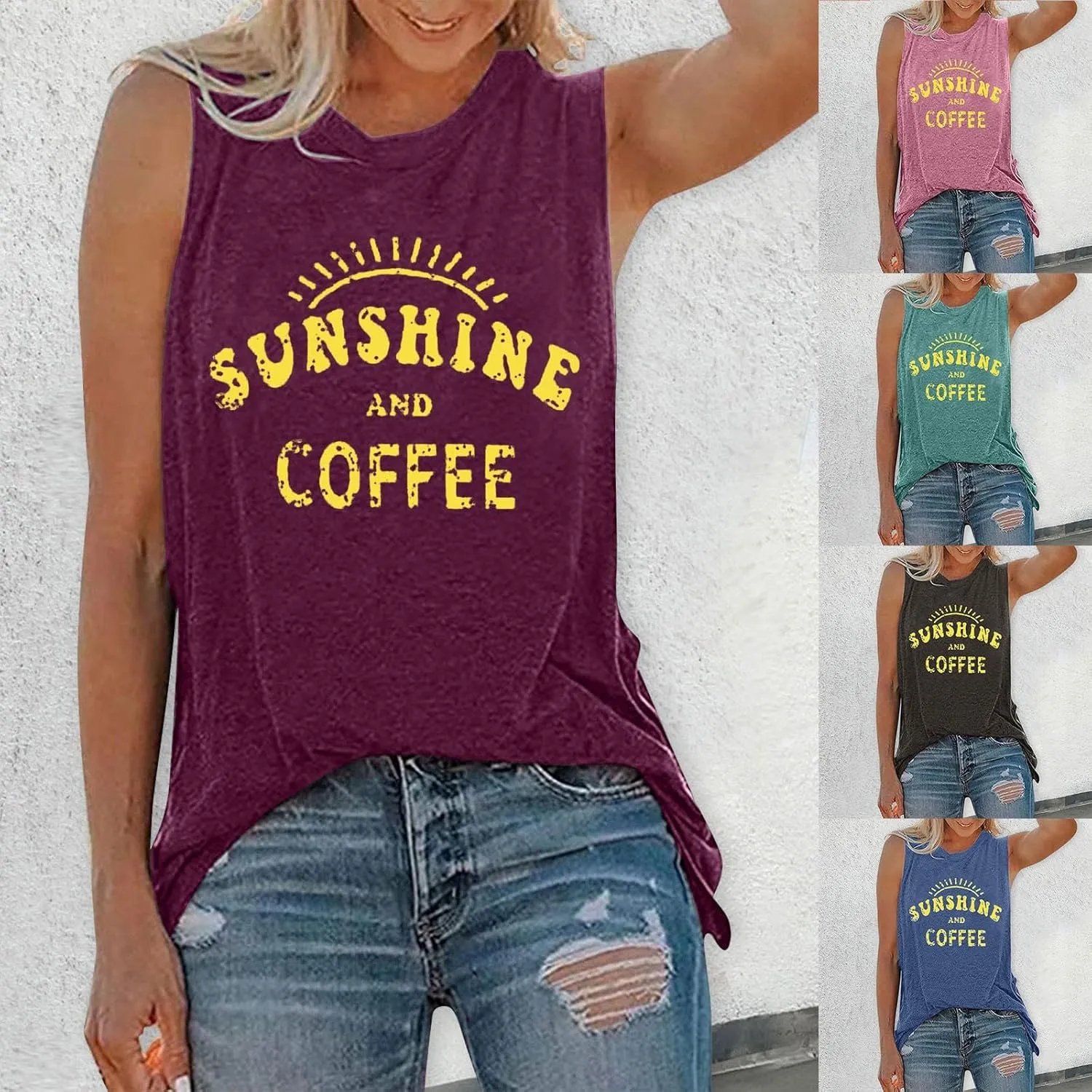 Womens Tank Tops Summer T Shirts Sleeveless Casual Loose Tunic Blouses