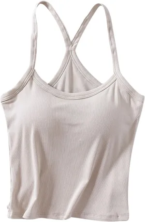 Women's Tank Tops Trendy Spaghetti Strap Camisole with Built in Bra Casual U Neck Sleeveless Undershirt