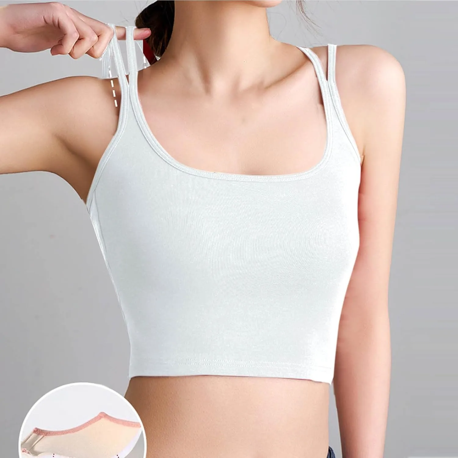 Women's Tank Tops Trendy Spaghetti Strap Camisole with Built in Bra Casual U Neck Sleeveless Undershirt