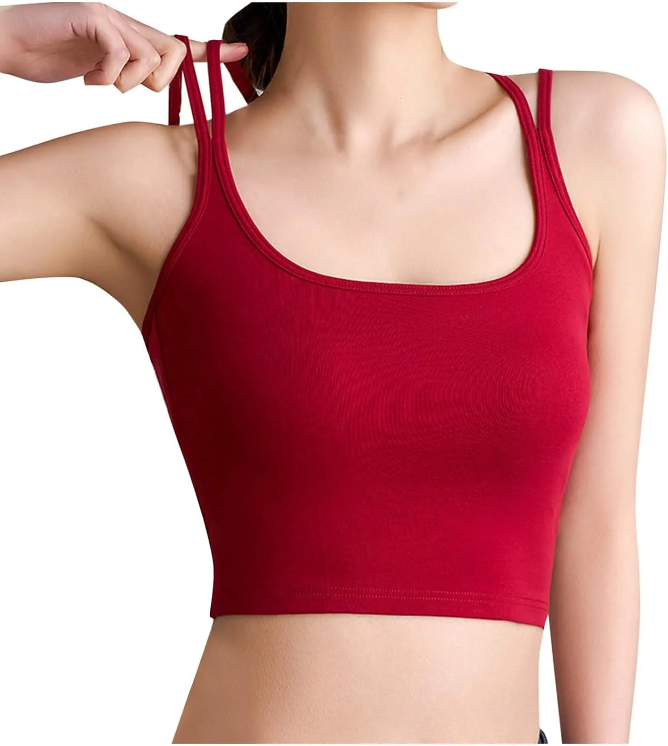 Women's Tank Tops Trendy Spaghetti Strap Camisole with Built in Bra Casual U Neck Sleeveless Undershirt