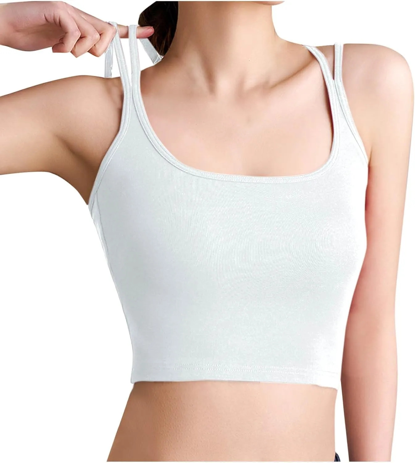 Women's Tank Tops Trendy Spaghetti Strap Camisole with Built in Bra Casual U Neck Sleeveless Undershirt