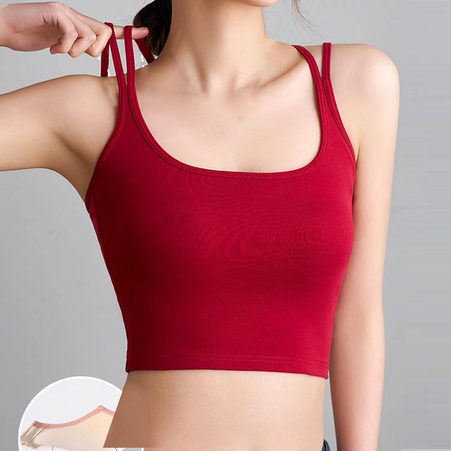 Women's Tank Tops Trendy Spaghetti Strap Camisole with Built in Bra Casual U Neck Sleeveless Undershirt
