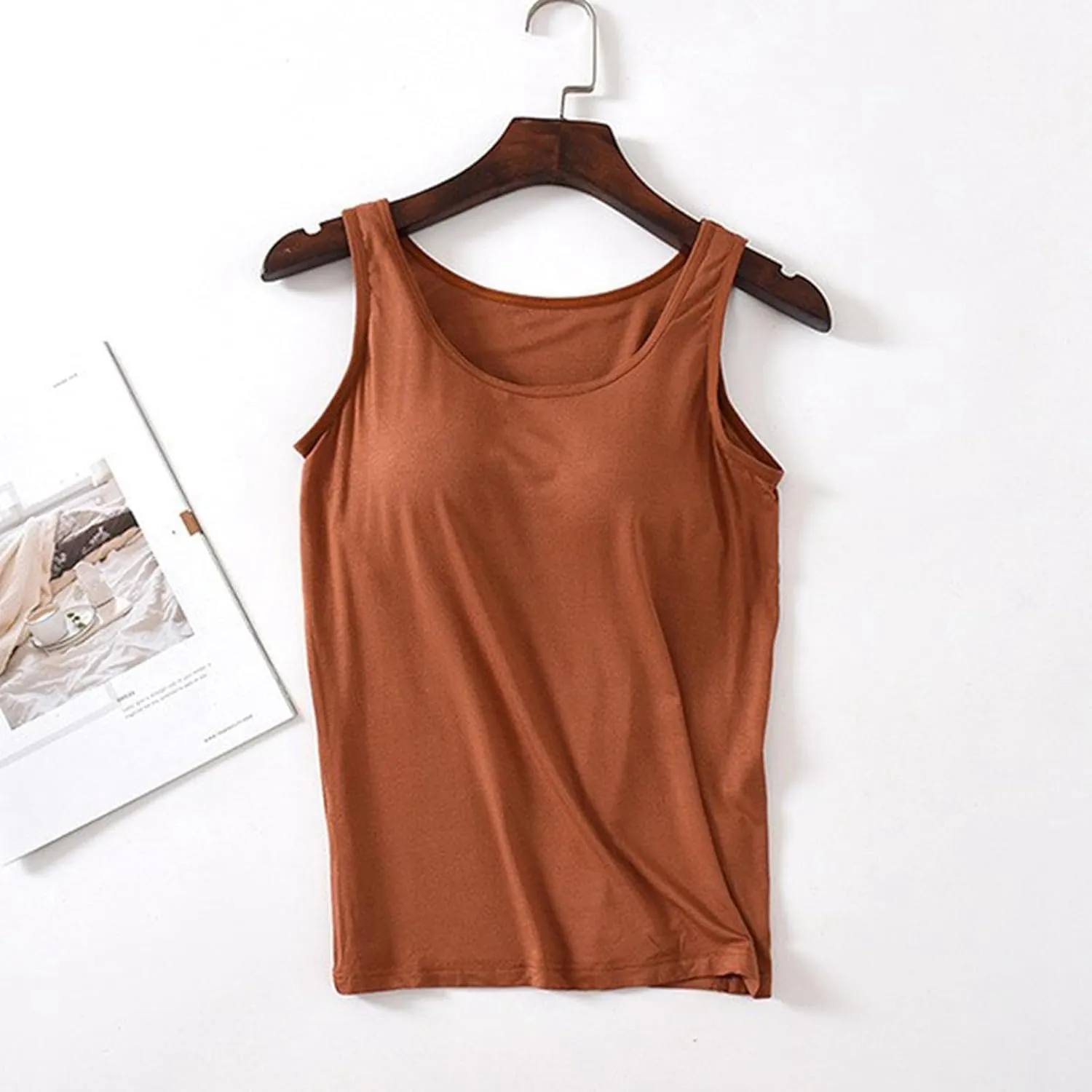 Womens Tank Tops with Built in Bra Camisole Yoga Bra Workout Shirts Basic Padded Cotton Undershirt 2025 Summer