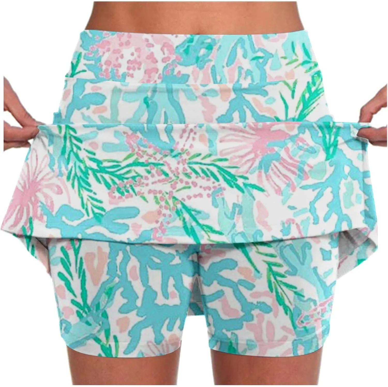 Women's Tennis Golf Mini Skirts with Pockets Casual Tie Dye High Waisted Elastic Skorts Summer Workout Skirt Inner Shorts