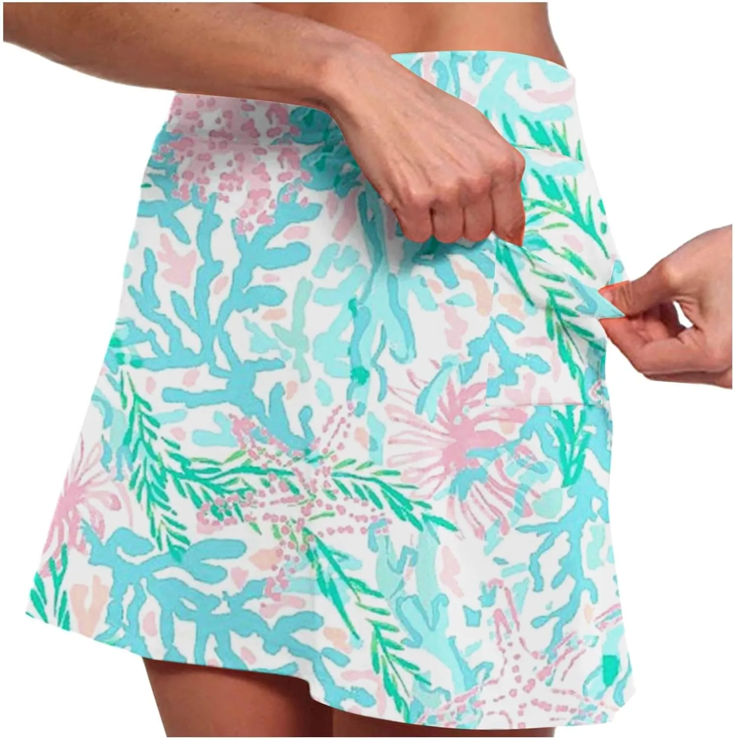 Women's Tennis Golf Mini Skirts with Pockets Casual Tie Dye High Waisted Elastic Skorts Summer Workout Skirt Inner Shorts