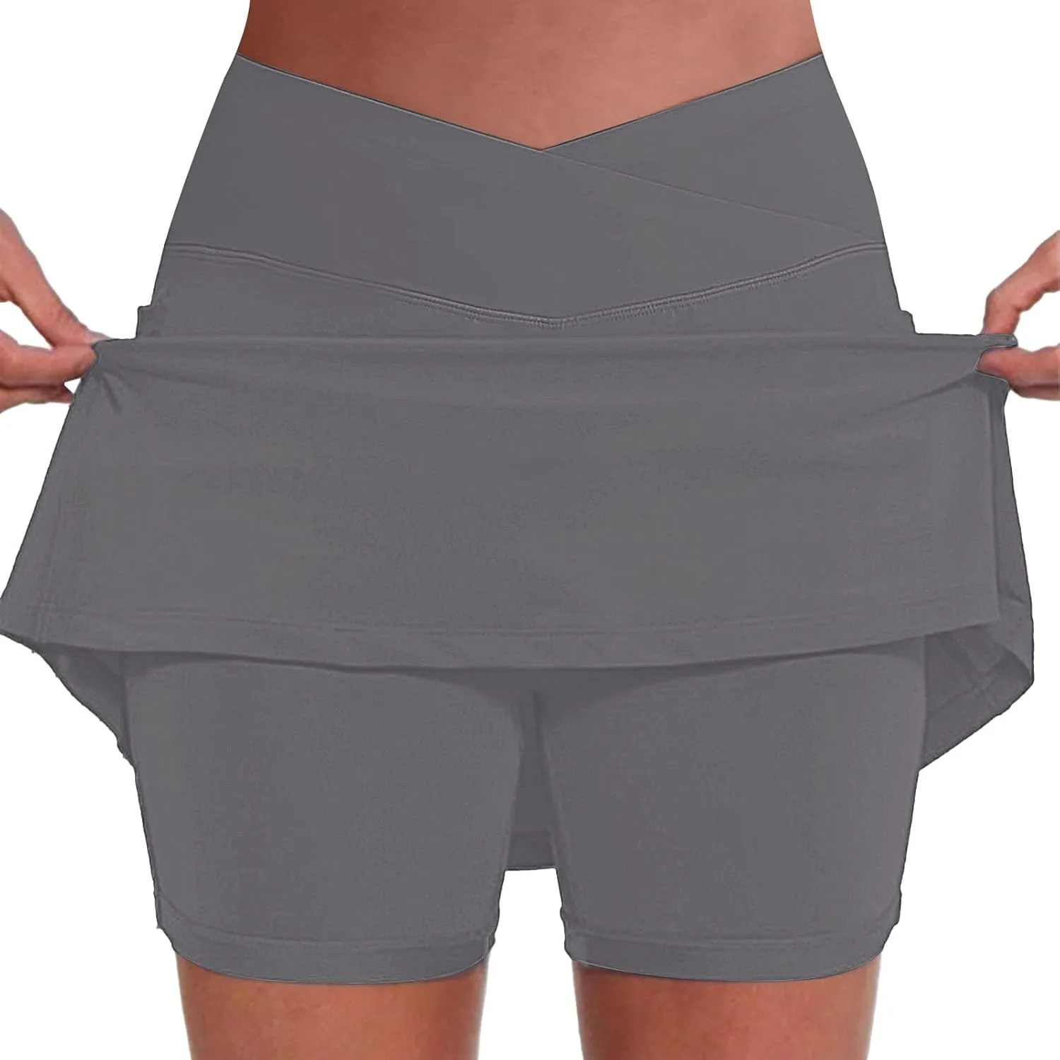 Womens Tennis Skirt with Pockets Shorts Crossover High Waisted Athletic Skorts Running Workout Golf Skirts 2 in 1