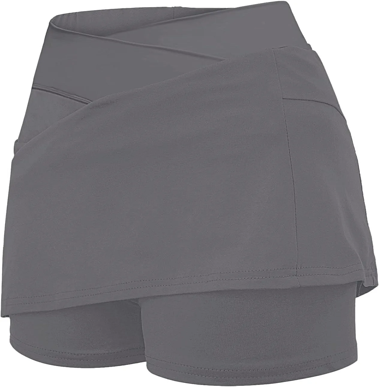 Womens Tennis Skirt with Pockets Shorts Crossover High Waisted Athletic Skorts Running Workout Golf Skirts 2 in 1