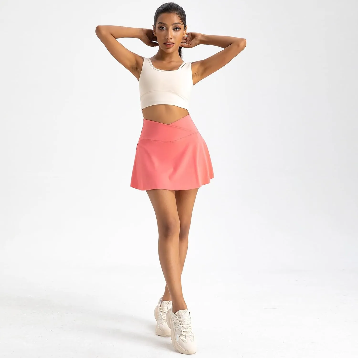 Womens Tennis Skirts with Shorts Cross Elastic High Waisted Tummy Control Golf Skort Gym Workout Skirts with Pocket
