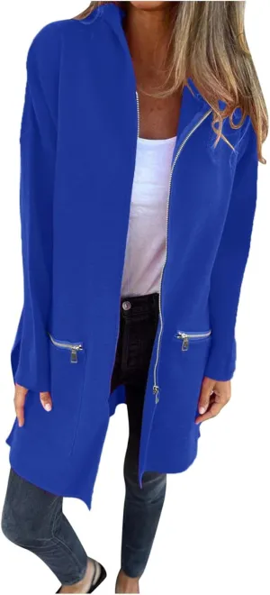 Women's Trench Coat Elegant Plain Long Sleeve Zip Up Winter Jacket Lapel Fuzzy Fleece Casual Solid Color Jackets