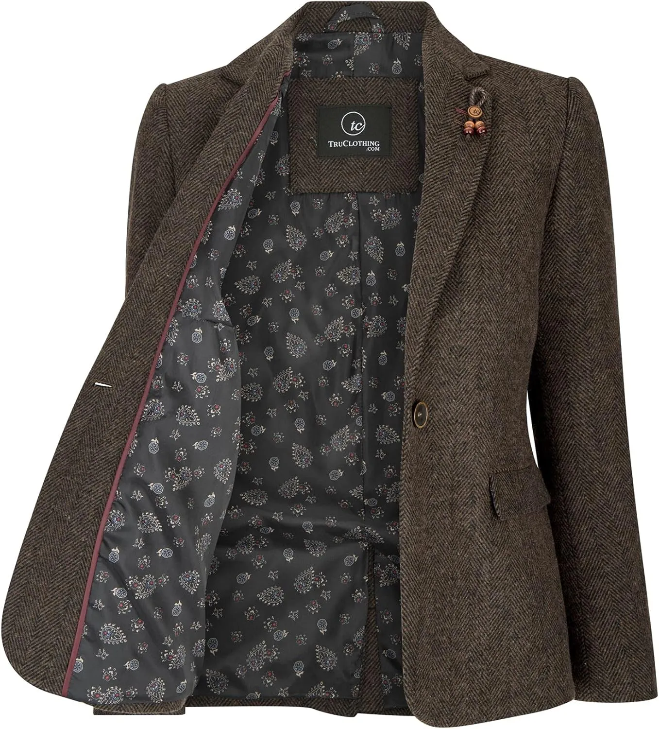 Womens Tweed Herringbone Trousers Brown 1920s Vintage Tailored Classic Smart