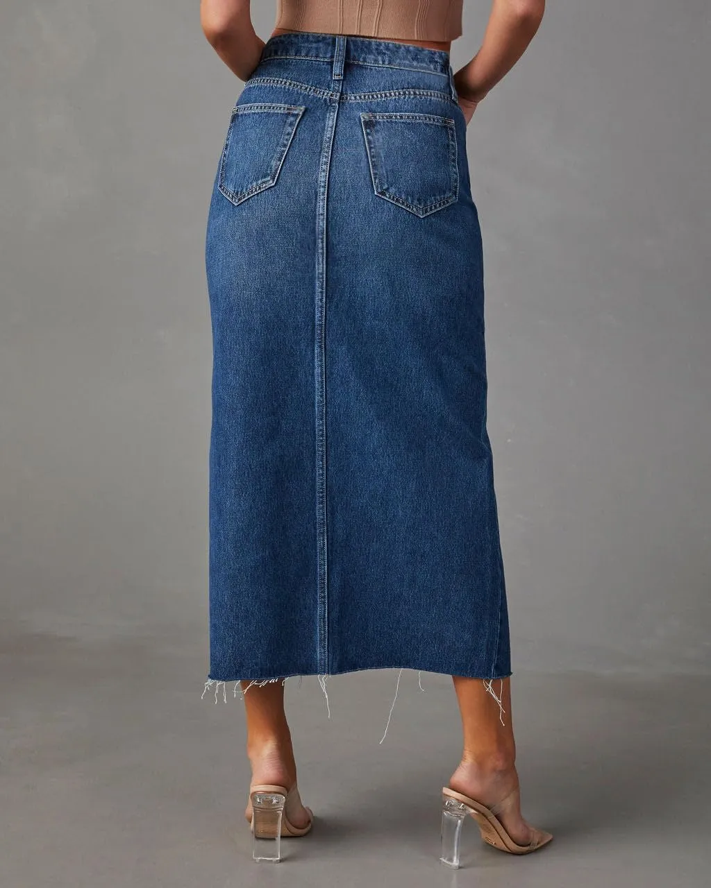Women's Vintage Split Fork Blue Pencil Jean Skirt High Waist Straight Long Bodycon Casual Denim Skirt