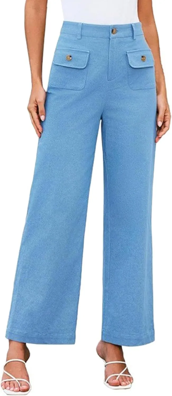 Women's Wide Leg High Waist Work Pants Business Office Trousers Long Straight Suit Pants Dressy Casual Palazzo Slacks