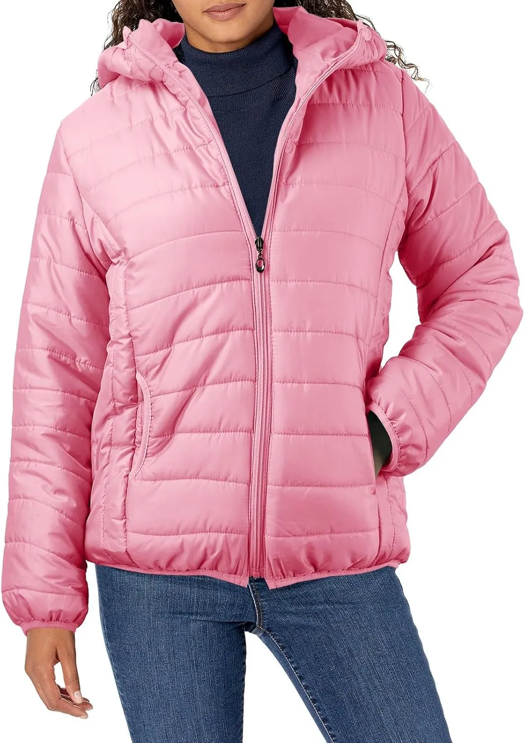 Womens Winter Puffer Jacket Warm Lightweight Hooded Down Coat Casual Solid Long Sleeve Zipper Outwear 2024 Thermal Coat