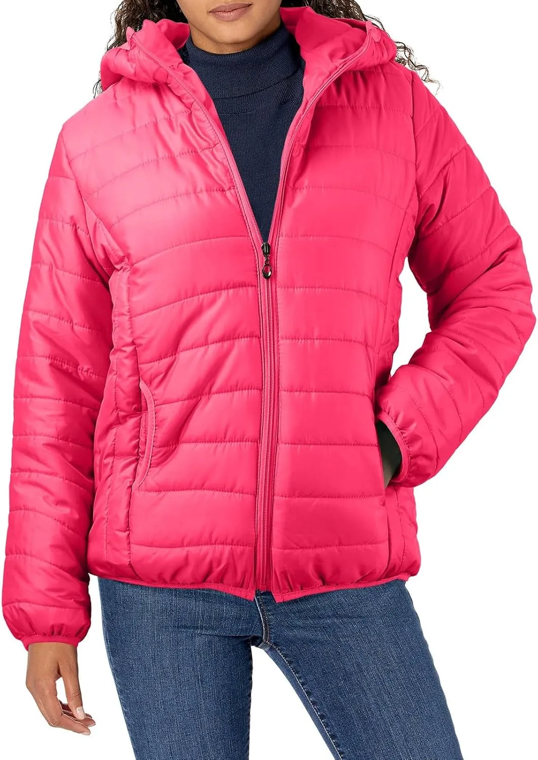 Womens Winter Puffer Jacket Warm Lightweight Hooded Down Coat Casual Solid Long Sleeve Zipper Outwear 2024 Thermal Coat