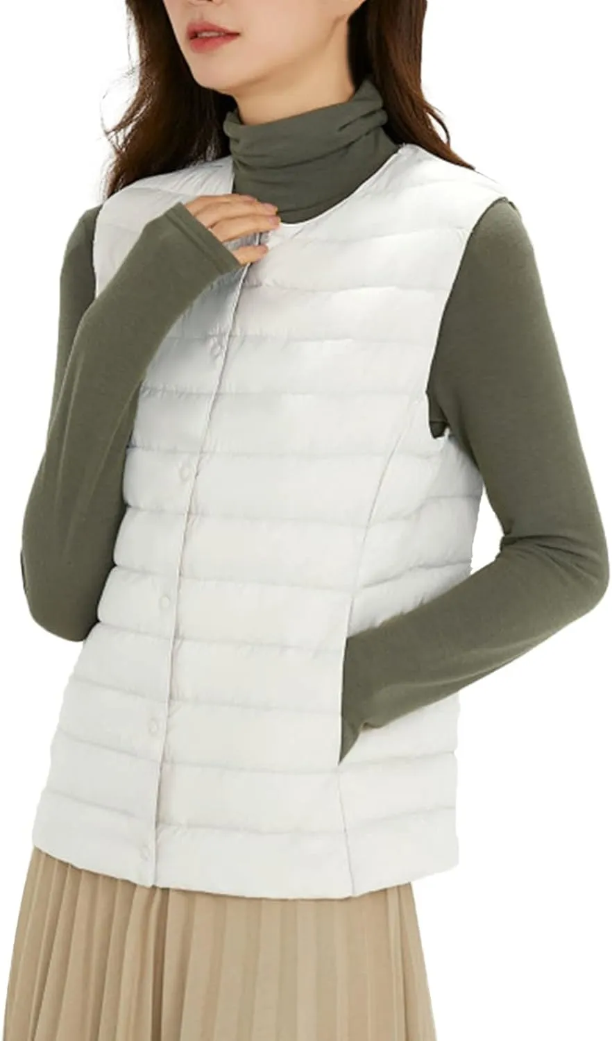 Womens Winter Puffer Vest Lightweight Collarless Outdoor Puffer down Short Packable Vest Alternative Vest Jacket