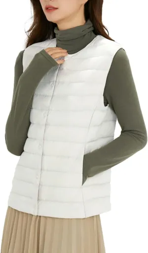 Womens Winter Puffer Vest Lightweight Collarless Outdoor Puffer down Short Packable Vest Alternative Vest Jacket