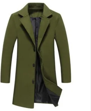Wool Coats Men Big and Tall Pea Coat Single Breasted Winter Trenchcoats Warm Business Overcoats Outerwear Windbreaker