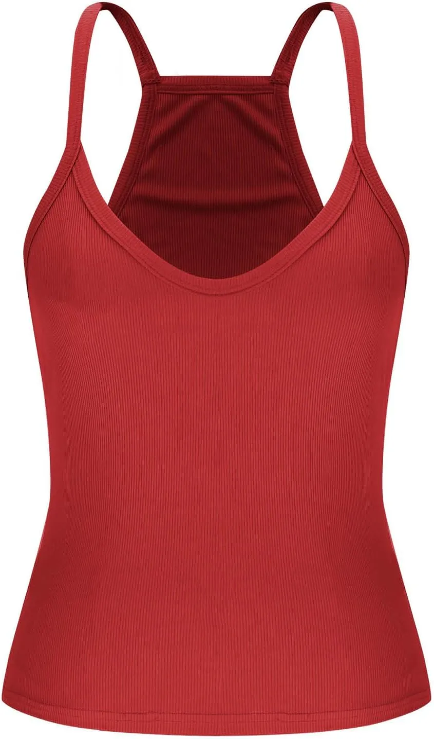 Workout Tops for Women Racerback Basic Tank Summer 2025 Camisole V Neck Slim Fit Ribbed Sleeveless Tshirts Vest Blouse