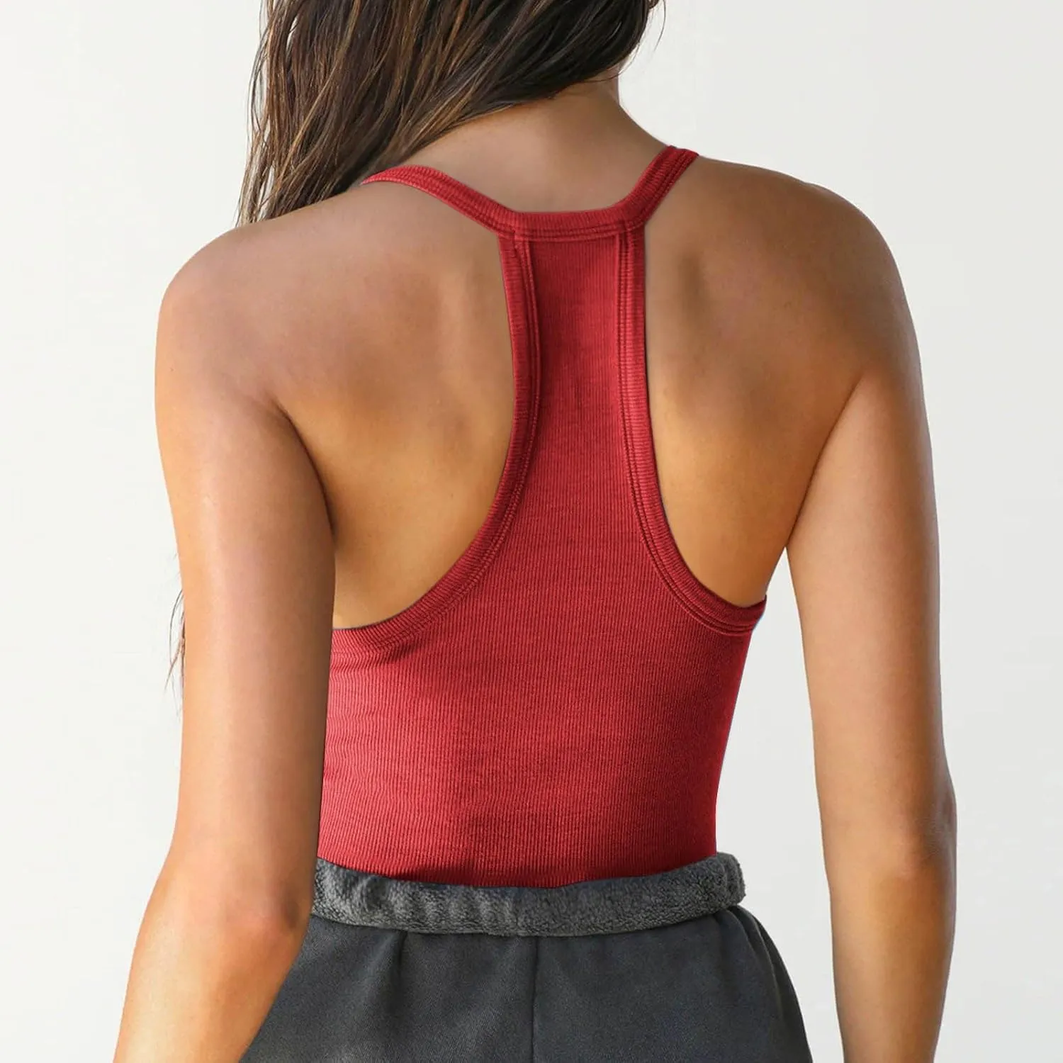 Workout Tops for Women Racerback Basic Tank Summer 2025 Camisole V Neck Slim Fit Ribbed Sleeveless Tshirts Vest Blouse
