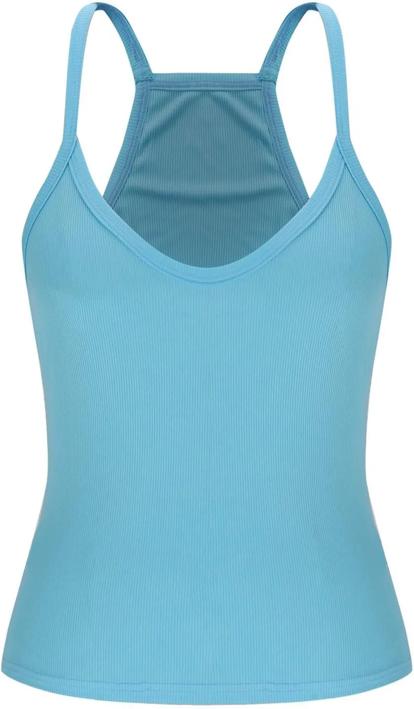 Workout Tops for Women Racerback Basic Tank Summer 2025 Camisole V Neck Slim Fit Ribbed Sleeveless Tshirts Vest Blouse