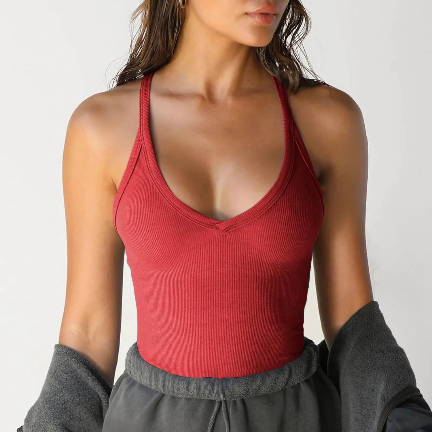 Workout Tops for Women Racerback Basic Tank Summer 2025 Camisole V Neck Slim Fit Ribbed Sleeveless Tshirts Vest Blouse