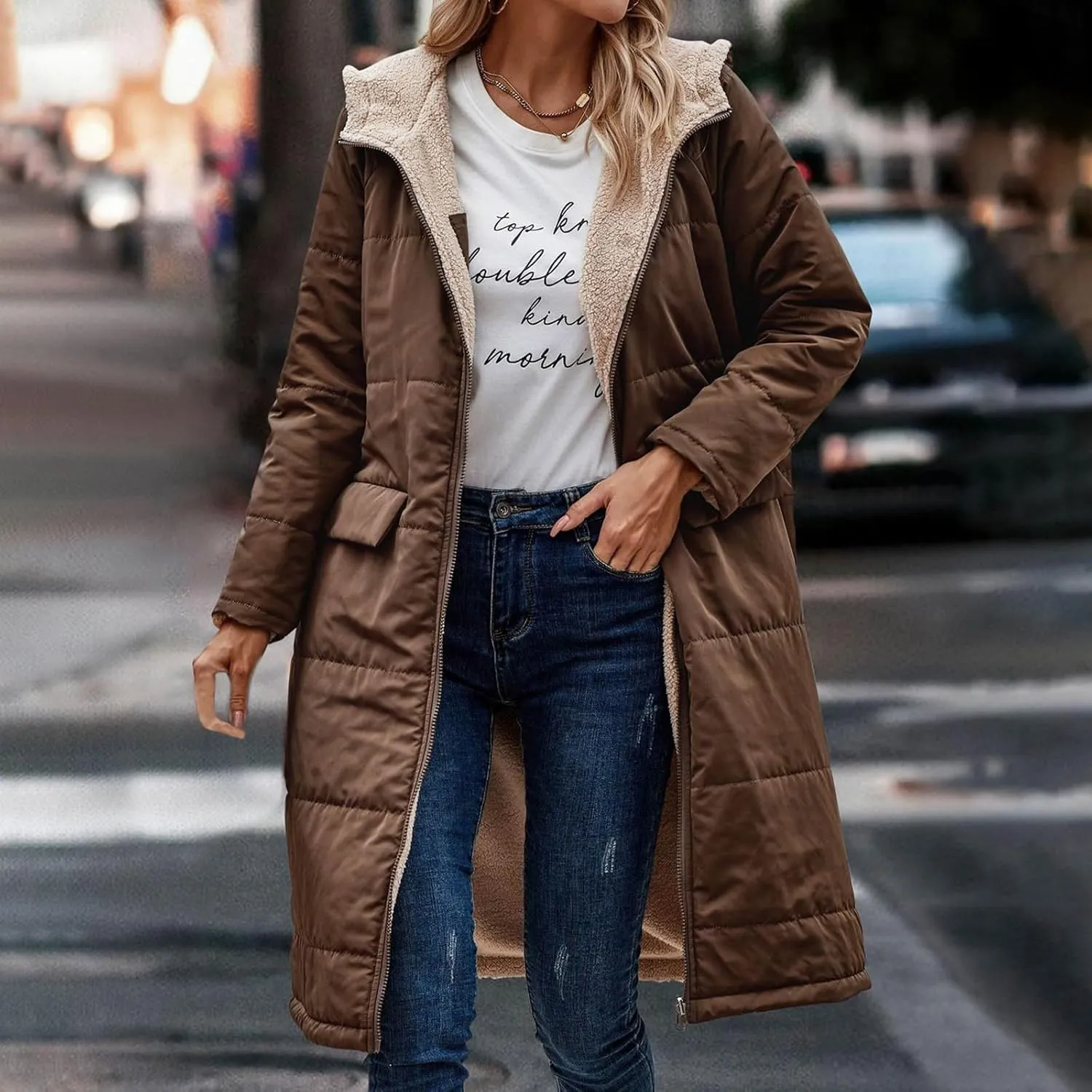 XUNRYAN Womens Winter Warm Down Coats Sherpa Fleece Puffer Jackets Quilted Lightweight Faux-Fur Coat Anorak Parka Outwear
