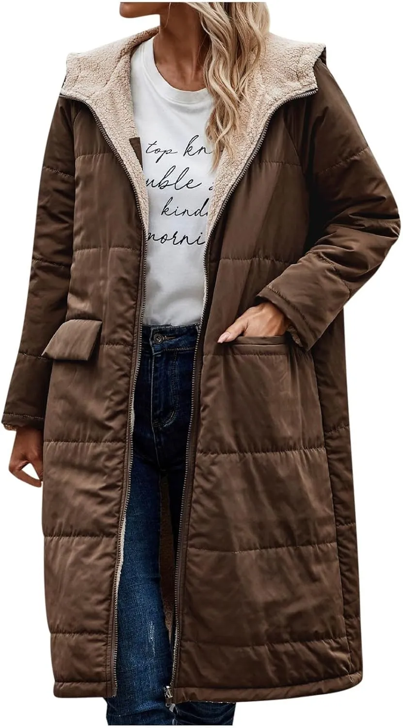 XUNRYAN Womens Winter Warm Down Coats Sherpa Fleece Puffer Jackets Quilted Lightweight Faux-Fur Coat Anorak Parka Outwear