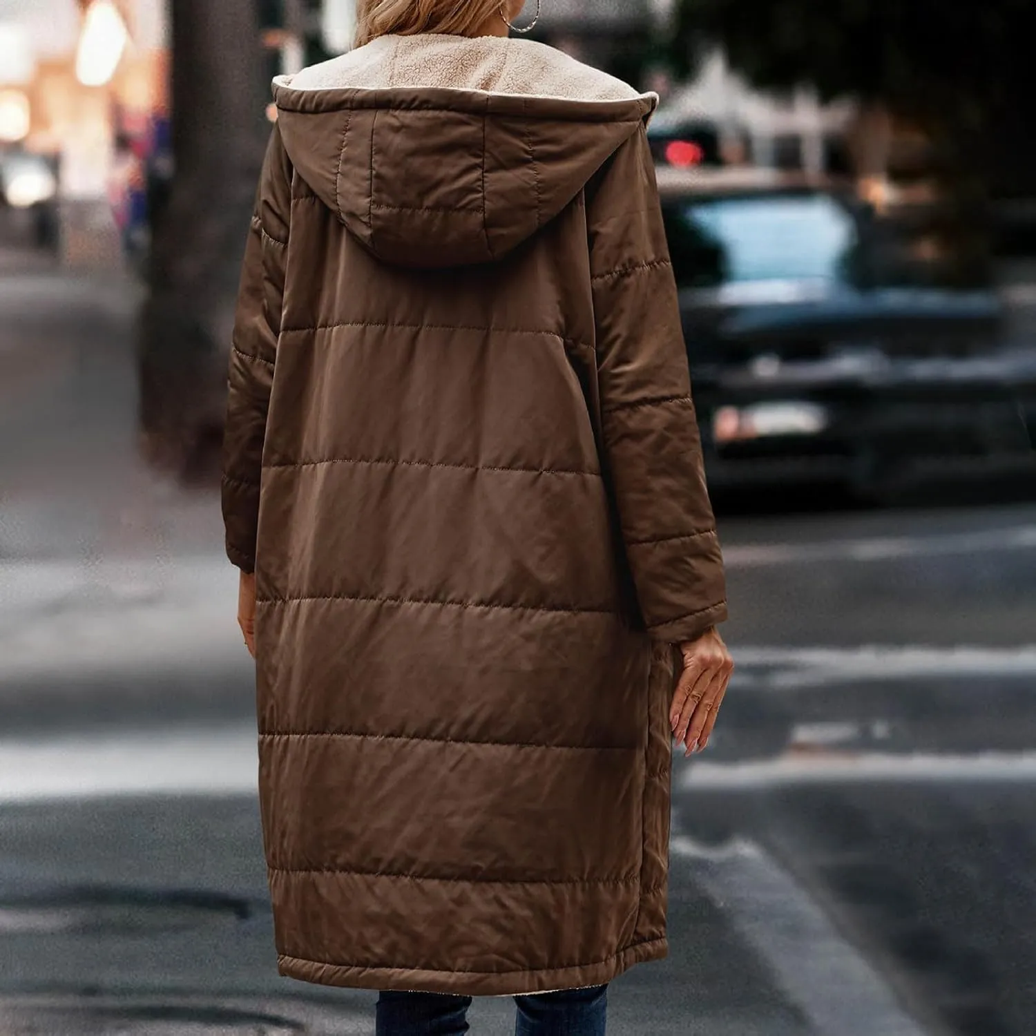 XUNRYAN Womens Winter Warm Down Coats Sherpa Fleece Puffer Jackets Quilted Lightweight Faux-Fur Coat Anorak Parka Outwear