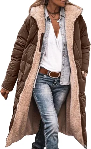 XUNRYAN Womens Winter Warm Down Coats Sherpa Fleece Puffer Jackets Quilted Lightweight Faux-Fur Coat Anorak Parka Outwear