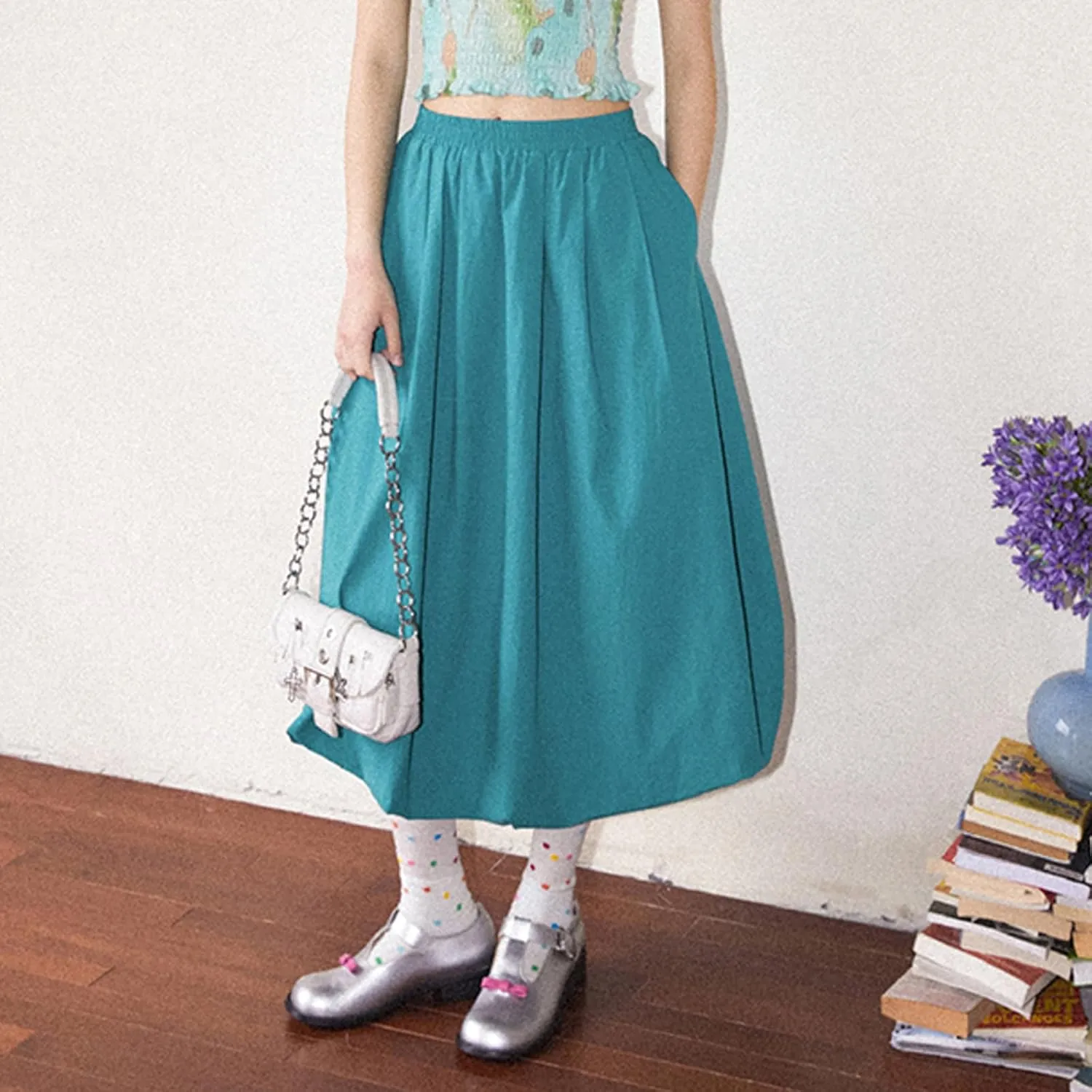Y2k Bubble Midi Skirts for Women A Line Elastic Waistband Maxi Balloon Skirt Causal Party Long Pleated Dress