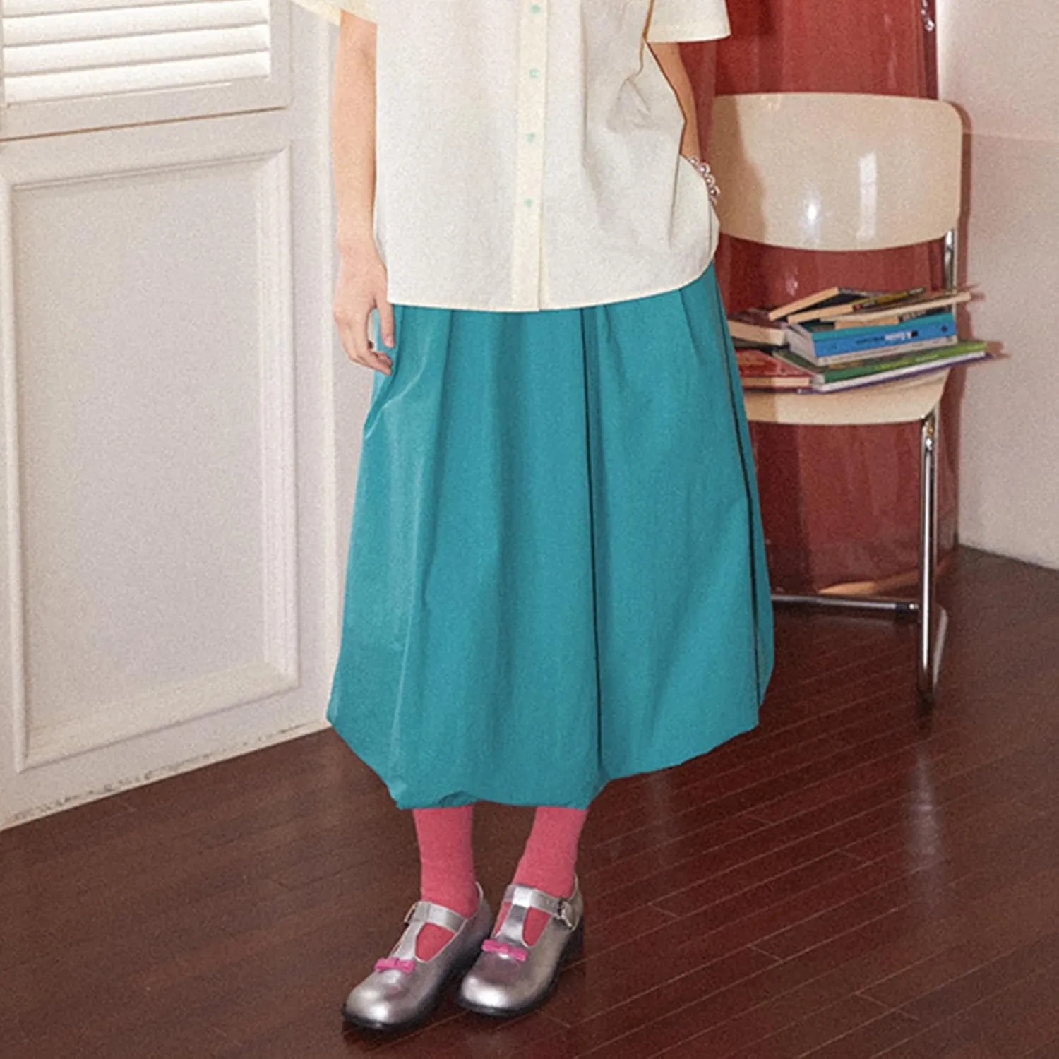 Y2k Bubble Midi Skirts for Women A Line Elastic Waistband Maxi Balloon Skirt Causal Party Long Pleated Dress