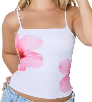 Y2K Floral Print Tank Top for Women Cute Flower Spaghetti Strap Slim Fit Crop Camisole Aesthetic Tank Tops Streetwear