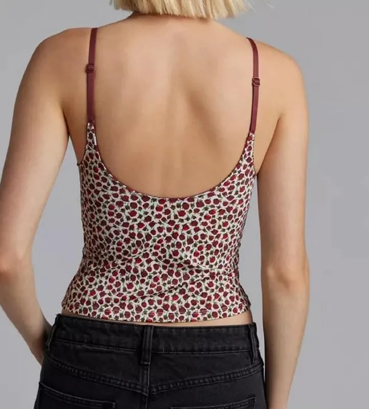 Y2K Vintage Polka Dot Mesh Camisole Spaghetti Strap V Neck Crop Tank Tops Lace Trim Backless Print Cami Sexy Streetwear