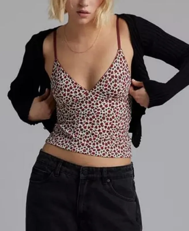 Y2K Vintage Polka Dot Mesh Camisole Spaghetti Strap V Neck Crop Tank Tops Lace Trim Backless Print Cami Sexy Streetwear