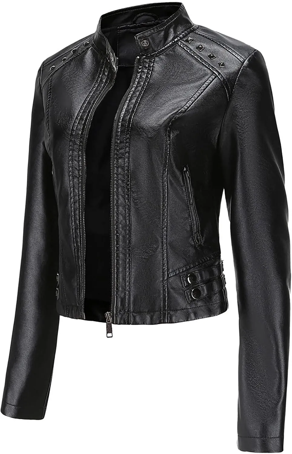 yardsong Faux Leather Crop Jackets for Women Zip Up Long Sleeve Short Coats Motorcycle Faux PU Moto Biker Outerwear