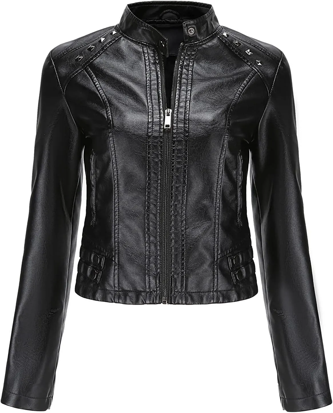 yardsong Faux Leather Crop Jackets for Women Zip Up Long Sleeve Short Coats Motorcycle Faux PU Moto Biker Outerwear